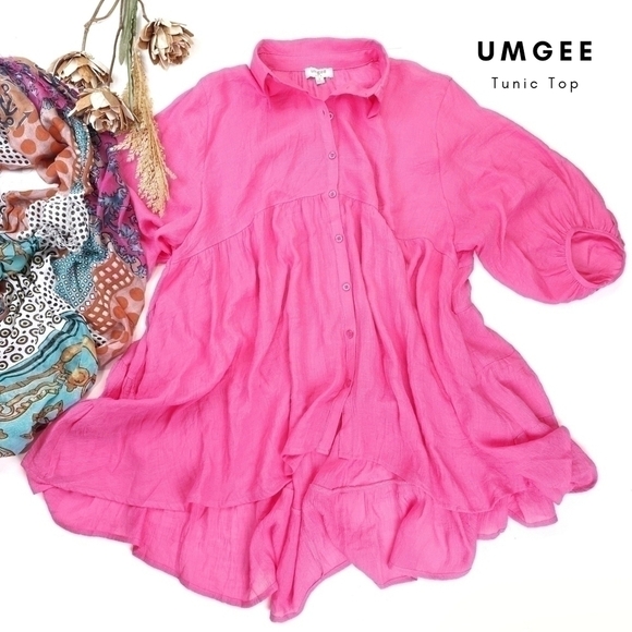 Umgee Tops - Umgee Pink Oversized Tunic Top Sz M